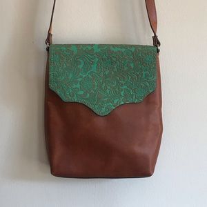 Tooled faux-leather crossbody bag